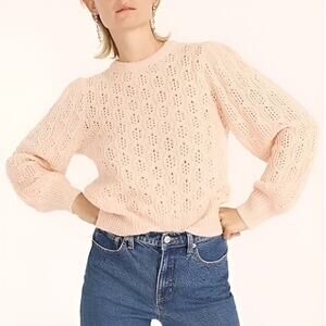 J.Crew Alpaca Wool Blend Balloon Sleeve Cable Knit Sweater Ivory Small